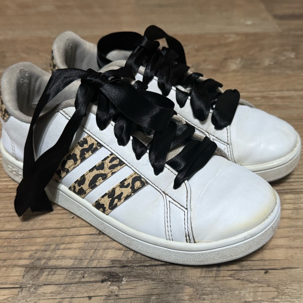 adidas White and Brown Sneakers with Leopard Print